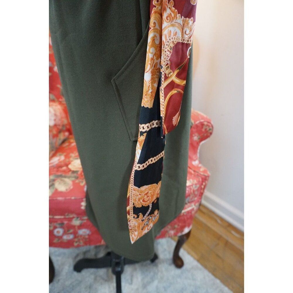 Zara Olive Green Midi Dress with Satin Scarf Belt - Size S - Picture 14 of 16